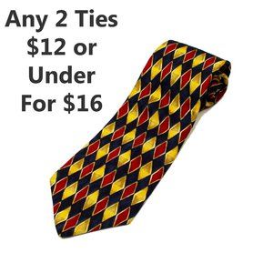 Perry Ellis Portfolio Mens Tie Gold Burgundy Silk